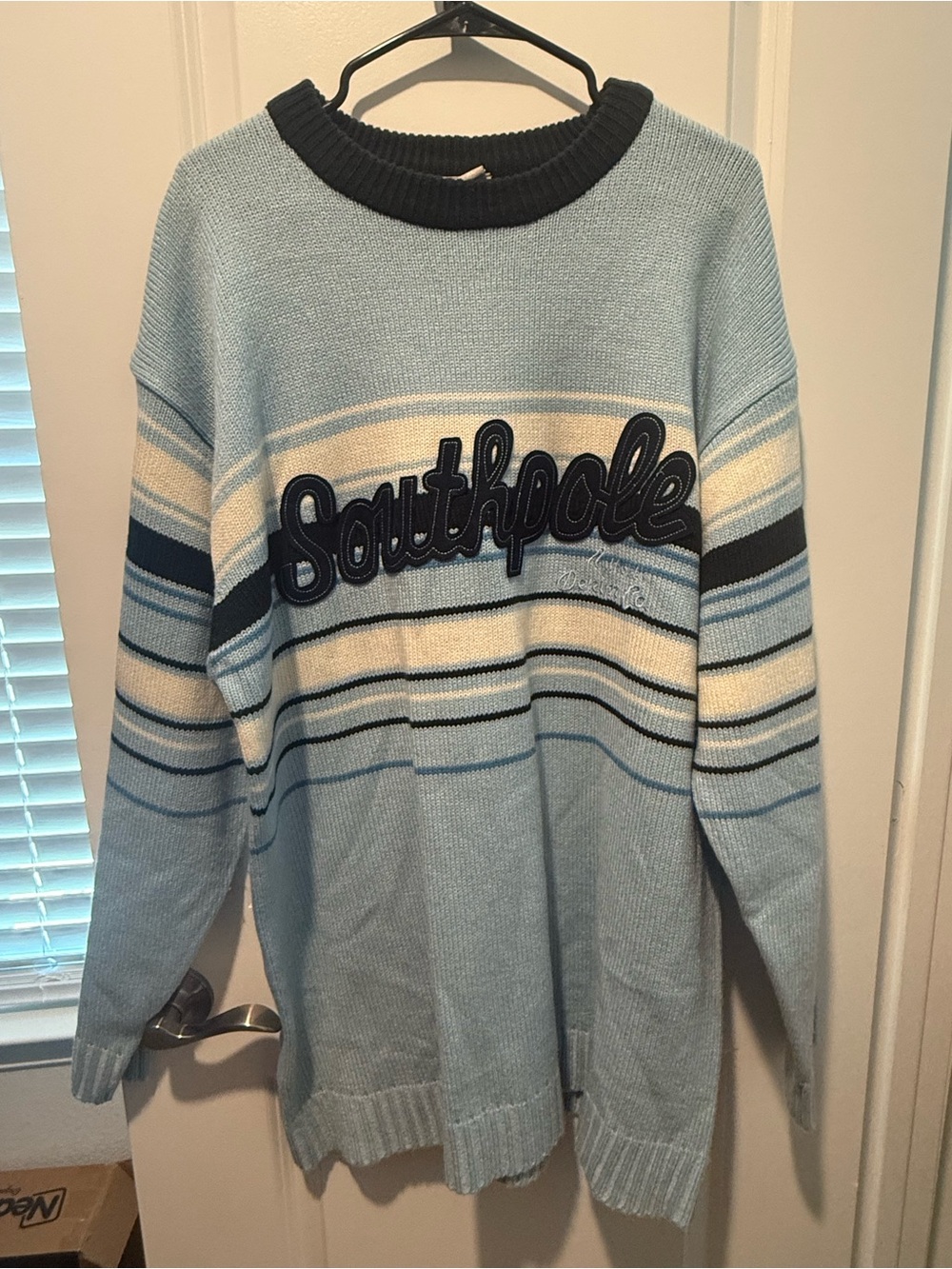 South Pole Light Blue Striped Crewneck Knit Sweater
